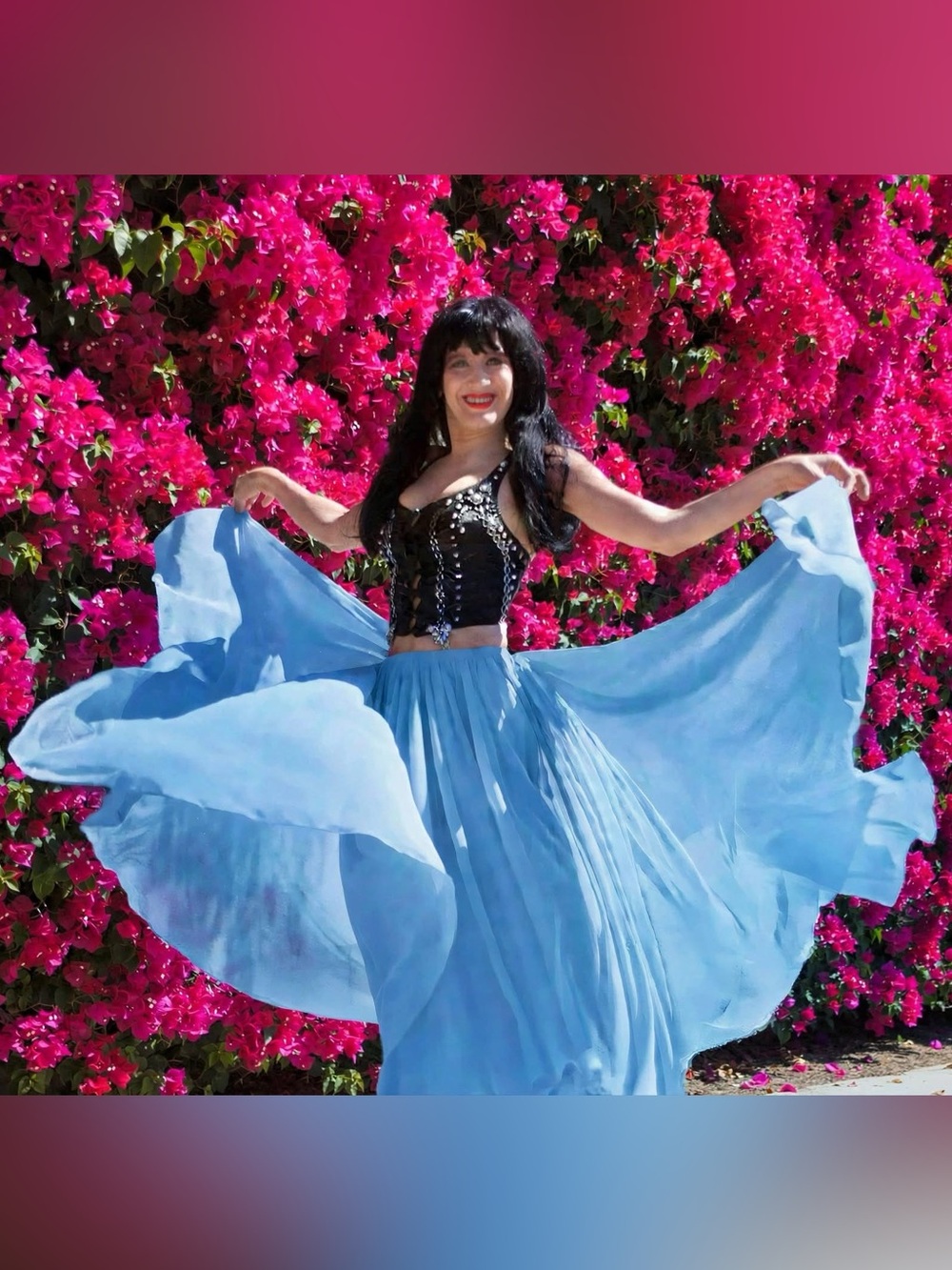 Light blue chiffon double circle skirt Ameynra design 720" New. All sizes.